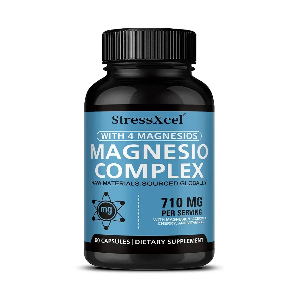 Magnesium Complex 4-In-1 – Magnesium Glycinate, Citrate, Oxide & Gluconate for Nerves, Muscles, Bones & Immune Support
