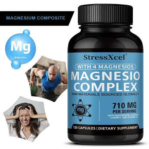Magnesium Complex 4-In-1 – Magnesium Glycinate, Citrate, Oxide & Gluconate for Nerves, Muscles, Bones & Immune Support