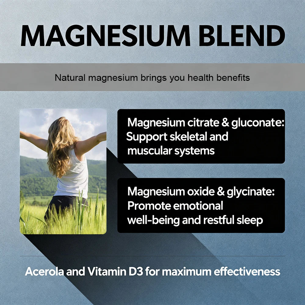 Magnesium Complex 4-In-1 – Magnesium Glycinate, Citrate, Oxide & Gluconate for Nerves, Muscles, Bones & Immune Support